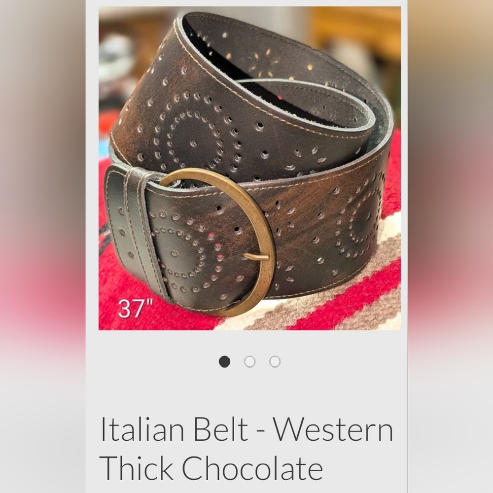 Italian Thick Brown Leather Belt with Brass Buckle